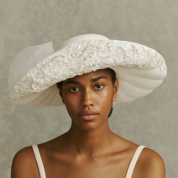 Vintage White Ms. Divine Church Derby Formal Wedding HAt with box - Picture 1 of 8